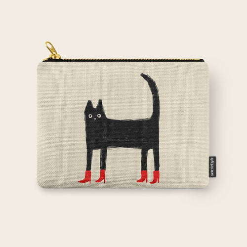 Black Cat In Red Boots Carry All Pouch
