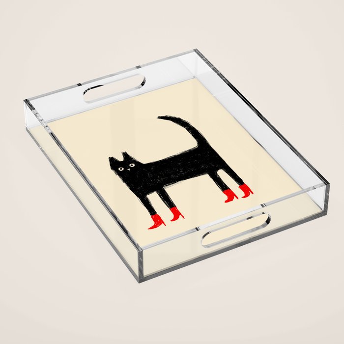 Black Cat in Red Boots Acrylic Tray Gallery Image 1