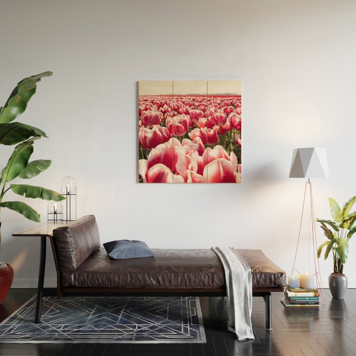 Tulip Field In Holland Floral Photo | Europe Travel Photography Red Flowers Spring Art Print Wood Wall Art Gallery Image 2