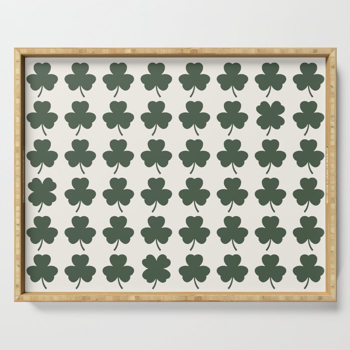 Clovers XXXVIII Dark Green Botanical Pattern Serving Tray Gallery Image 1