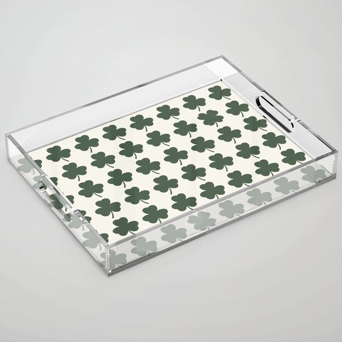 Clovers XXXVIII Dark Green Botanical Pattern Acrylic Tray Gallery Image 1