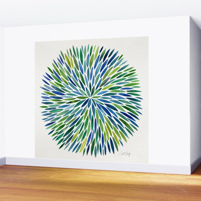 Watercolor Burst - Blue & Green Wall Mural Gallery Image 2