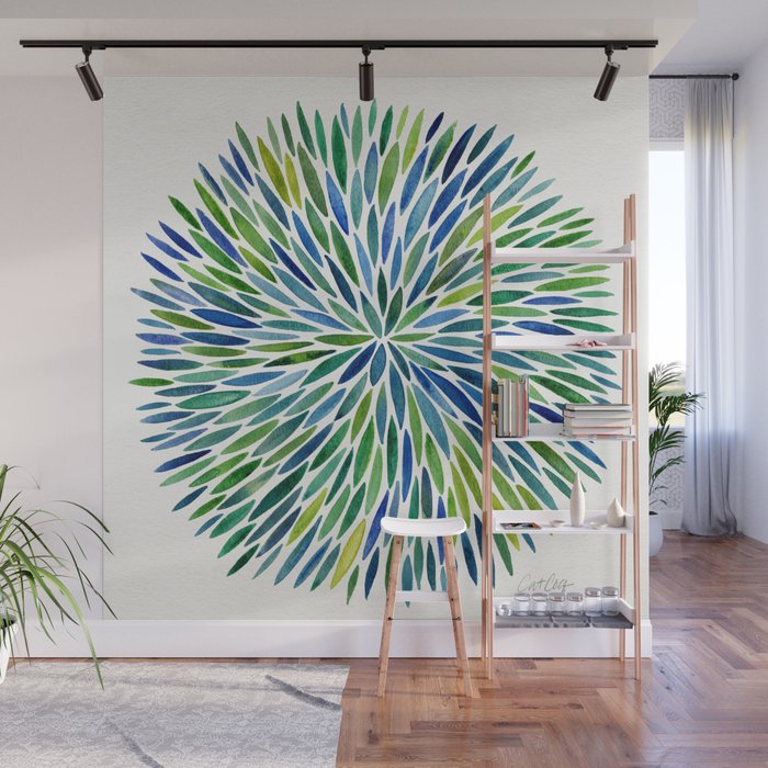 Watercolor Burst - Blue & Green Wall Mural Gallery Image 1