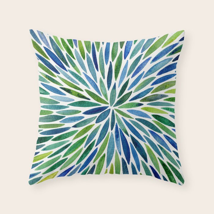 Watercolor Burst - Blue & Green Throw Pillow Gallery Image 1