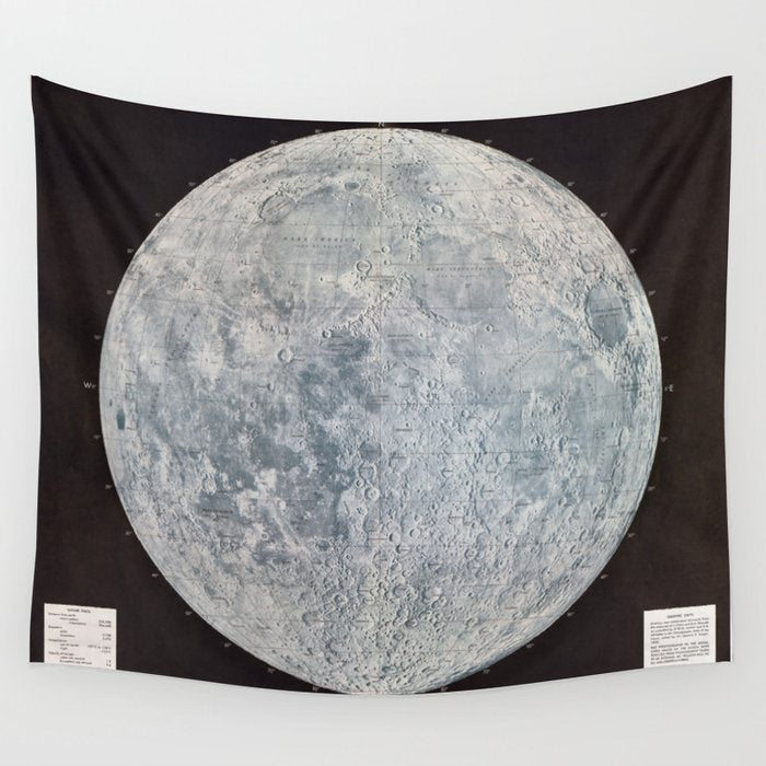 Vintage Lunar Moon Map, 1960s Wall Tapestry Gallery Image 4