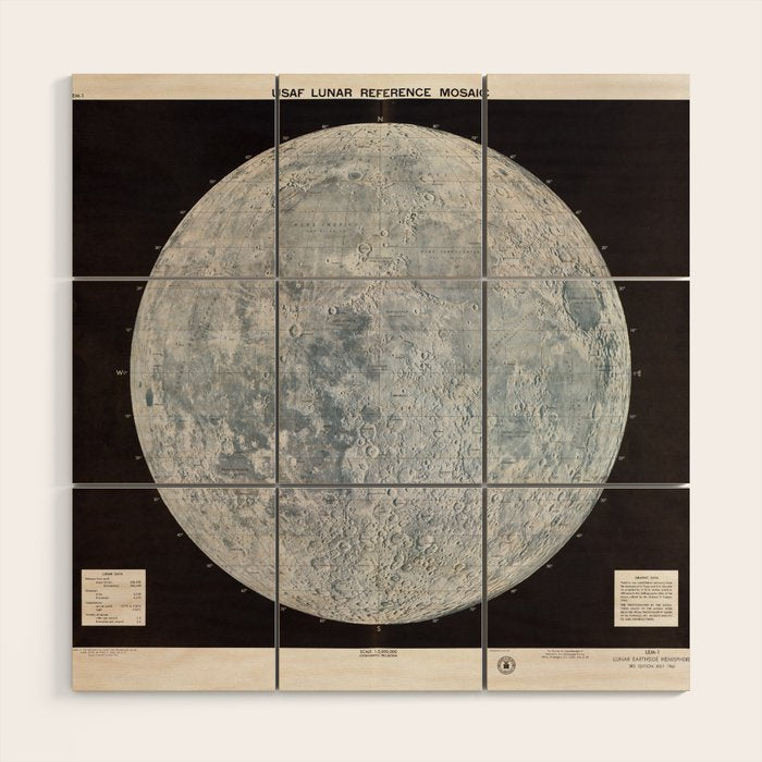 Vintage Lunar Moon Map, 1960s Wood Wall Art Gallery Image 1
