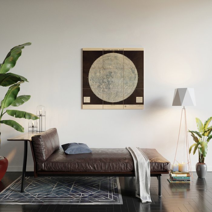 Vintage Lunar Moon Map, 1960s Wood Wall Art Gallery Image 2