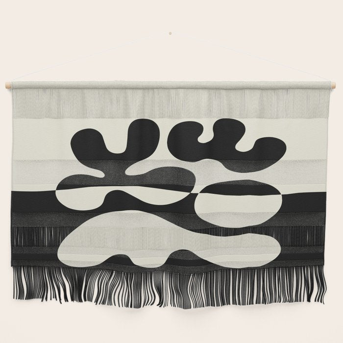 Mid Century Modern Organic Abstraction 235 Black and Ivory White Wall Hanging Gallery Image 1