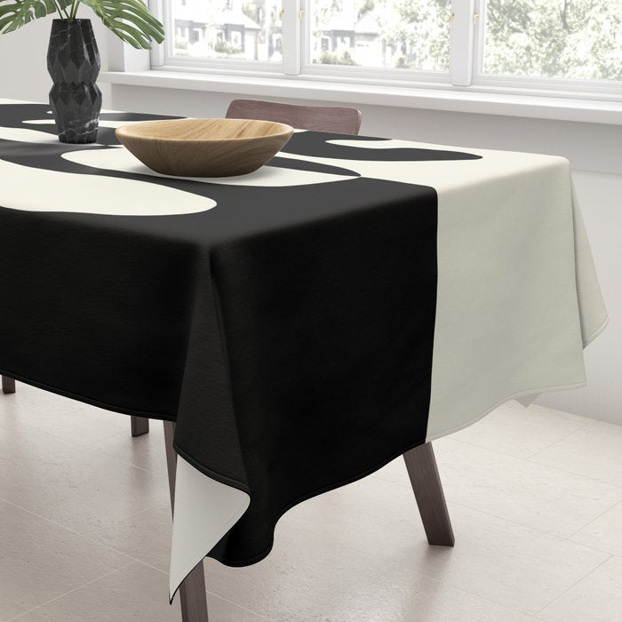 Mid Century Modern Organic Abstraction 235 Black and Ivory White Tablecloth Gallery Image 3