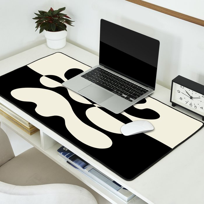 Mid Century Modern Organic Abstraction 235 Black and Ivory White Desk Mat Gallery Image 2