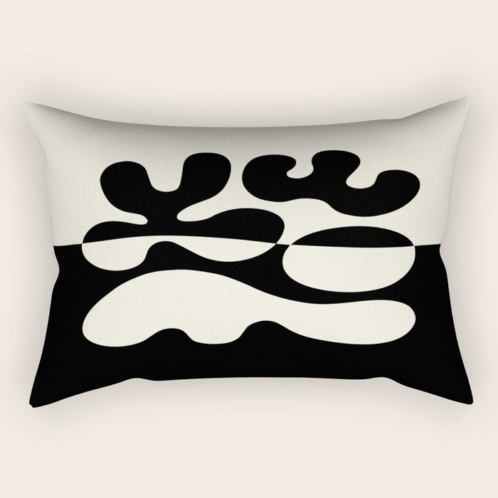 Mid Century Modern Organic Abstraction 235 Black and Ivory White Rectangular Pillow Gallery Image 2