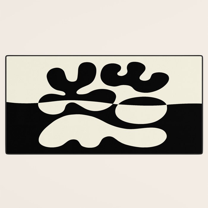 Mid Century Modern Organic Abstraction 235 Black and Ivory White Desk Mat Gallery Image 3