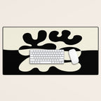 Mid Century Modern Organic Abstraction 235 Black and Ivory White Desk Mat Gallery Image 1