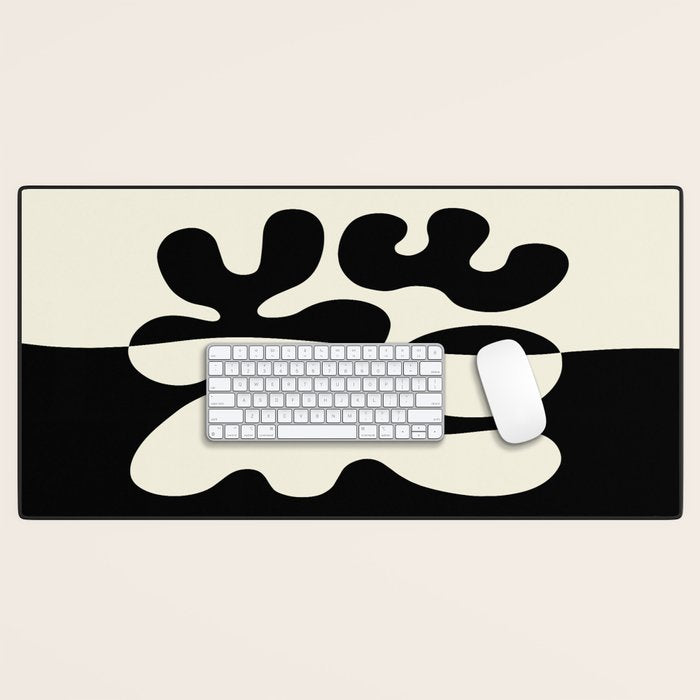 Mid Century Modern Organic Abstraction 235 Black and Ivory White Desk Mat Gallery Image 1