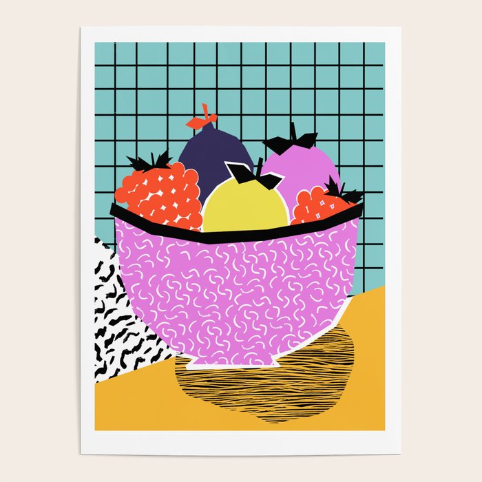 Crucial - modern pop art throwback neon miami memphis design geometric grid fruit food art print Poster