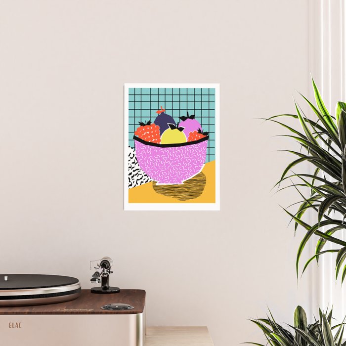 Crucial - modern pop art throwback neon miami memphis design geometric grid fruit food art print Poster Gallery Image 2