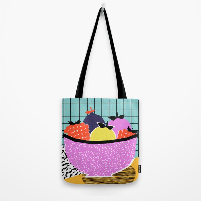 Crucial - modern pop art throwback neon miami memphis design geometric grid fruit food art print Tote Bag Gallery Image 2