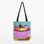Crucial - modern pop art throwback neon miami memphis design geometric grid fruit food art print Tote Bag Gallery Image 2