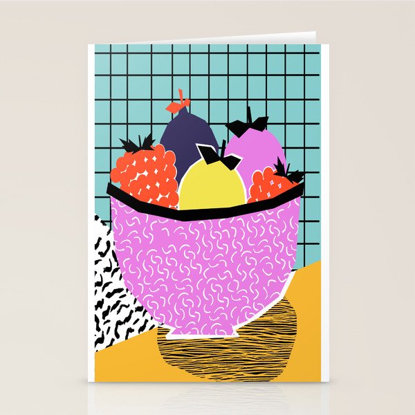 Crucial - modern pop art throwback neon miami memphis design geometric grid fruit food art print Stationery Card Gallery Image 2