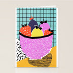 Crucial - modern pop art throwback neon miami memphis design geometric grid fruit food art print Stationery Card Gallery Image 2