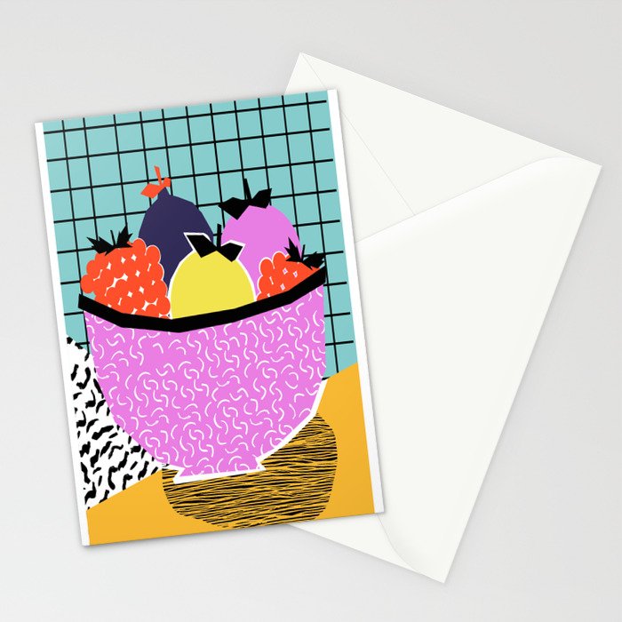 Crucial - modern pop art throwback neon miami memphis design geometric grid fruit food art print Stationery Card Gallery Image 2