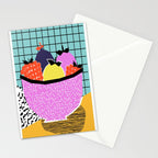 Crucial - modern pop art throwback neon miami memphis design geometric grid fruit food art print Stationery Card Gallery Image 2