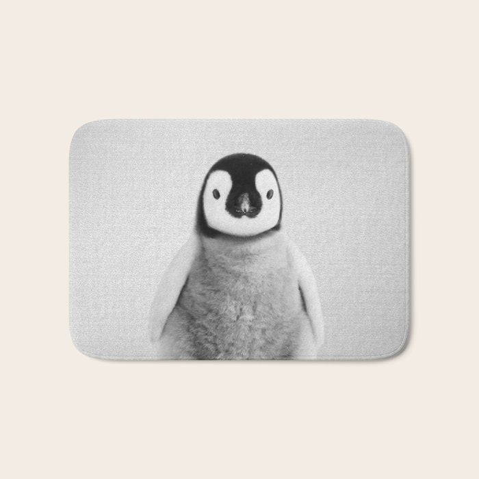 Baby Penguin - Black & White Bath Mat Gallery Image 1
