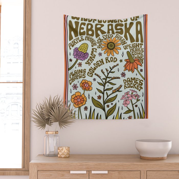 Nebraska Wildflowers Wall Tapestry Gallery Image 2