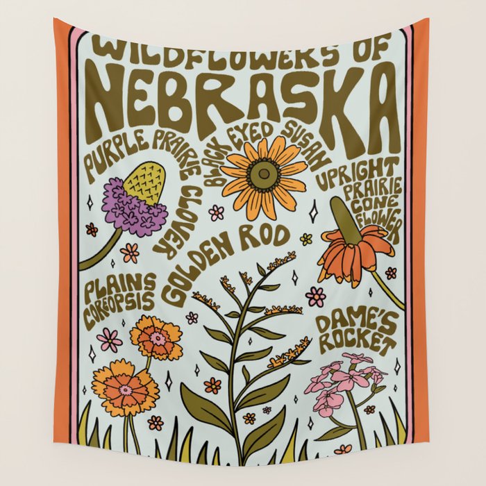 Nebraska Wildflowers Wall Tapestry Gallery Image 1