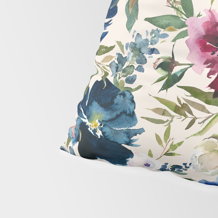 Burgundy Navy Cream Floral Watercolor Pattern B Pillow Sham Gallery Image 4