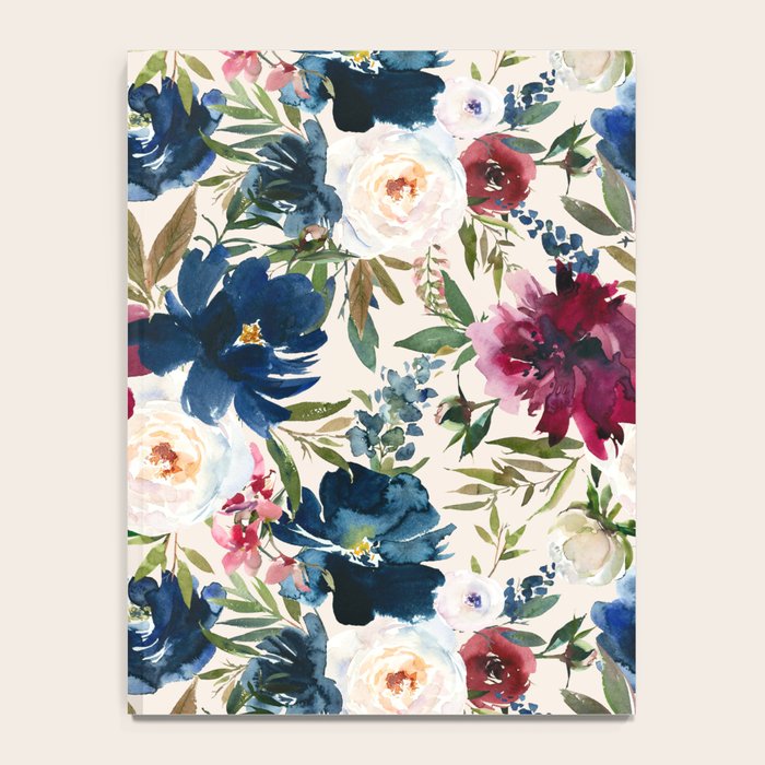 Burgundy Navy Cream Floral Watercolor Pattern B Notebook Gallery Image 4