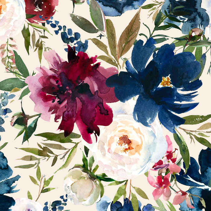 Burgundy Navy Cream Floral Watercolor Pattern B Coffee Mug Gallery Image 2