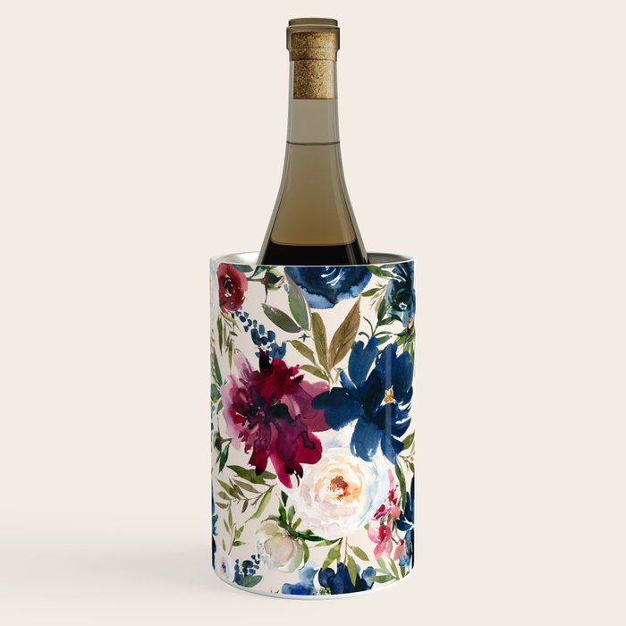 Burgundy Navy Cream Floral Watercolor Pattern B Wine Chiller Gallery Image 1