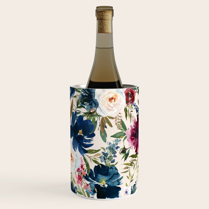 Burgundy Navy Cream Floral Watercolor Pattern B Wine Chiller Gallery Image 2