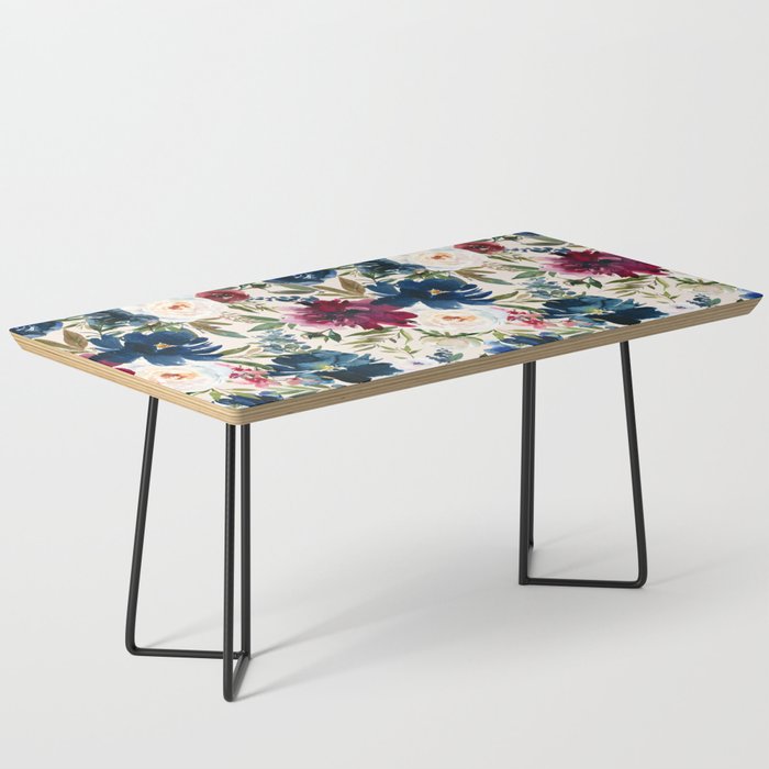 Burgundy Navy Cream Floral Watercolor Pattern B Coffee Table Gallery Image 1