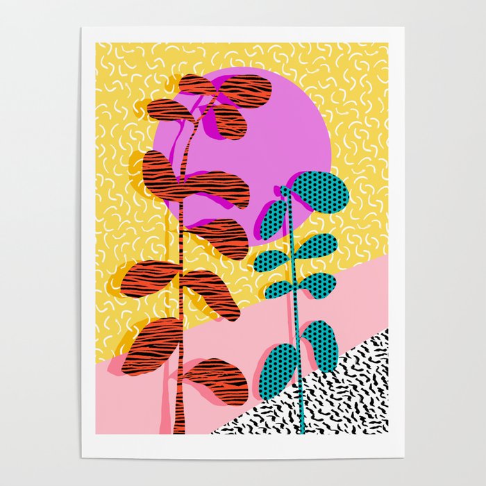 Homefry - floral neon memphis dots grid pink sunset sunrise 1980 1980s 1980's 80s 80's throwback art Poster Gallery Image 4