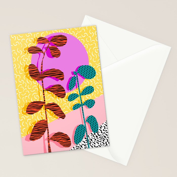 Homefry - floral neon memphis dots grid pink sunset sunrise 1980 1980s 1980's 80s 80's throwback art Stationery Card Gallery Image 2