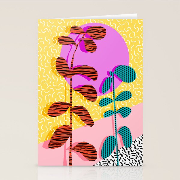 Homefry - floral neon memphis dots grid pink sunset sunrise 1980 1980s 1980's 80s 80's throwback art Stationery Card Gallery Image 2