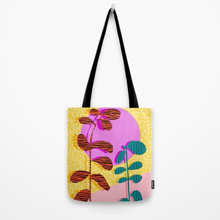 Homefry - floral neon memphis dots grid pink sunset sunrise 1980 1980s 1980's 80s 80's throwback art Tote Bag Gallery Image 2