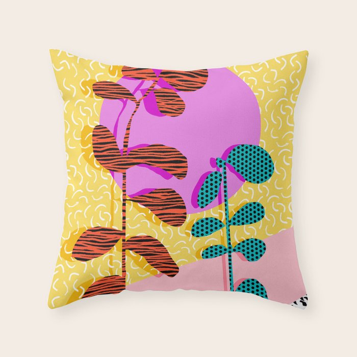Homefry - floral neon memphis dots grid pink sunset sunrise 1980 1980s 1980's 80s 80's throwback art Throw Pillow Gallery Image 1