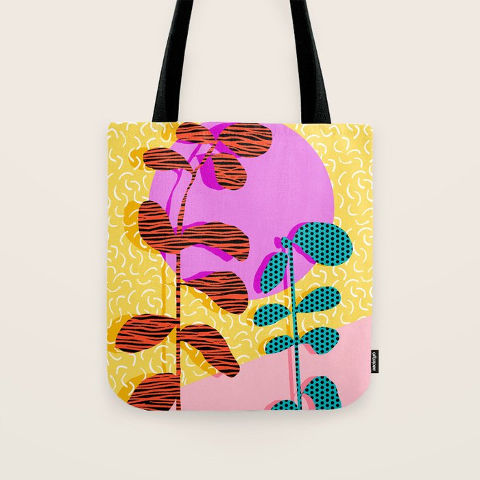 Homefry - floral neon memphis dots grid pink sunset sunrise 1980 1980s 1980's 80s 80's throwback art Tote Bag Gallery Image 1