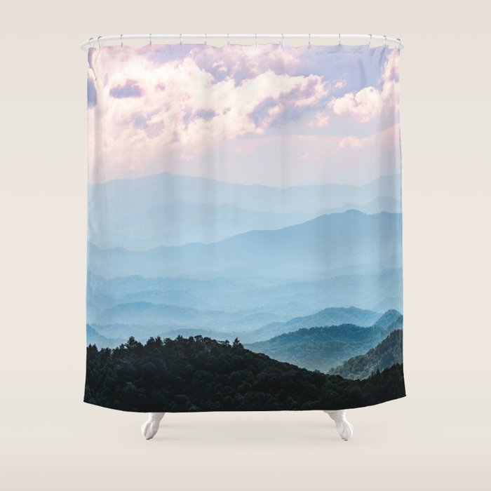 Smoky Mountain National Park Sunset Layers - Nature Photography Shower Curtain Gallery Image 1