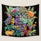 Tropical frogs and plant - black Wall Tapestry Gallery Image 4