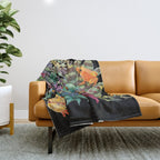 Tropical frogs and plant - black Throw Blanket Gallery Image 1