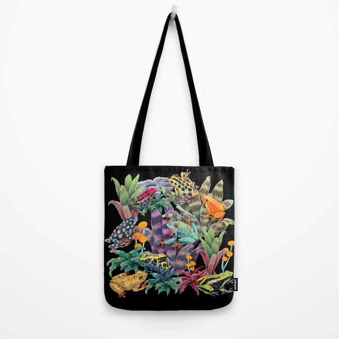 Tropical frogs and plant - black Tote Bag Gallery Image 2
