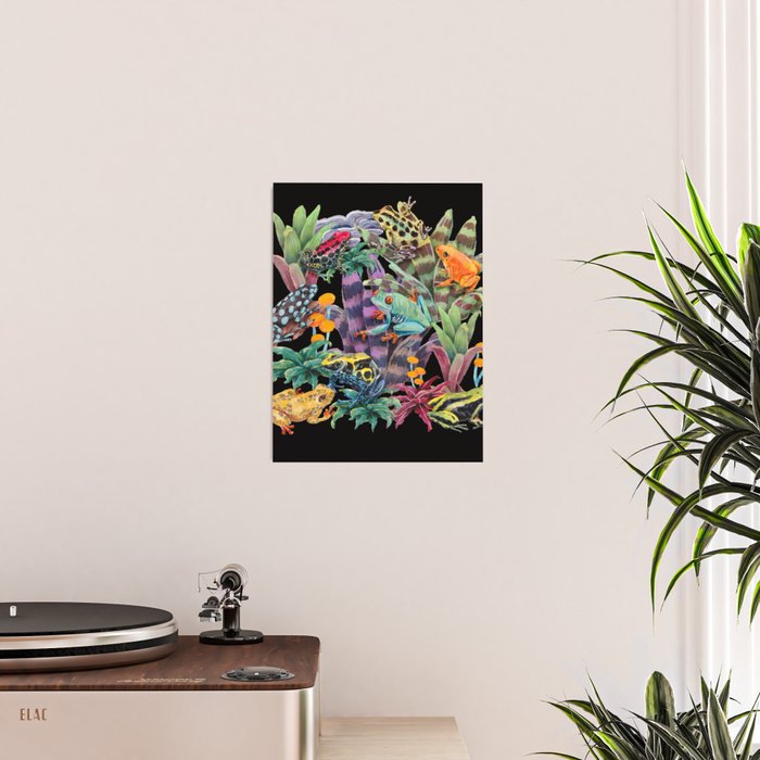 Tropical frogs and plant - black Poster Gallery Image 2