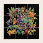 Tropical frogs and plant - black Wood Wall Art Gallery Image 1