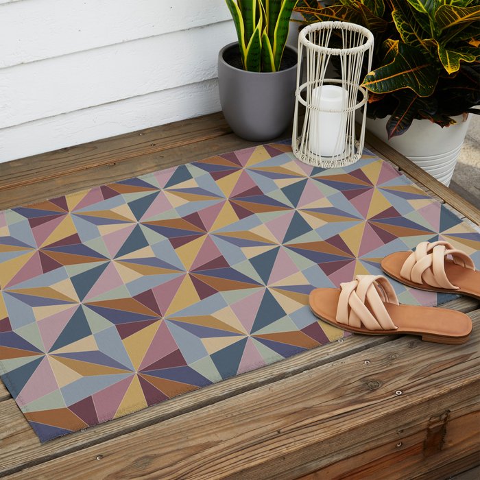 Kaleidoscope Tile Pattern II Cool Tone Pastel Outdoor Rug Gallery Image 2