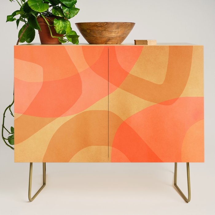 Amber Orange Abstract Flow Mid Century Layered Shapes Credenza Gallery Image 1