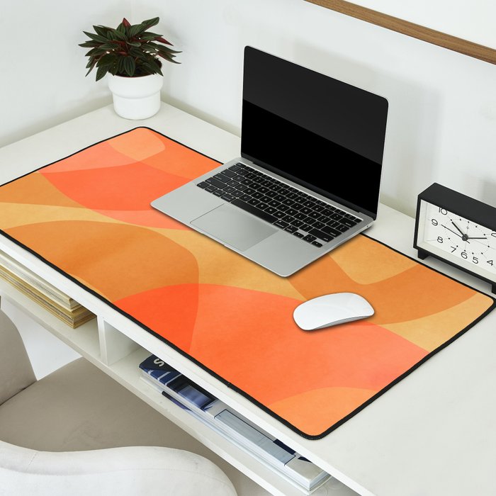 Amber Orange Abstract Flow Mid Century Layered Shapes Desk Mat Gallery Image 2